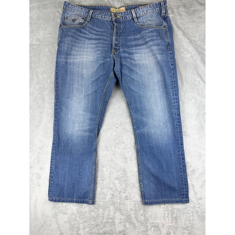 Guess Vermont Slim Tapered Jeans Men's 40x30 Blue Wash Button Fly Denim Bootcut